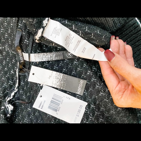 Kensie Black and White Fishnet Pattern Long Sleeve Sweater Cardigan Size Small - Picture 7 of 11